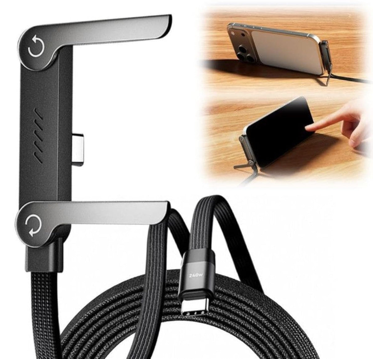 240W Type-C Fast Charging cable with Mobile Holder Stand |Right angle non-damage wire |Support daily charging routine