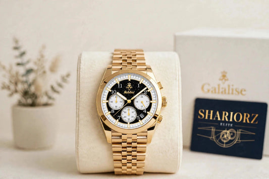 Galalise Golden Bezel Watch | Luxury Edition - Black Starry Dial