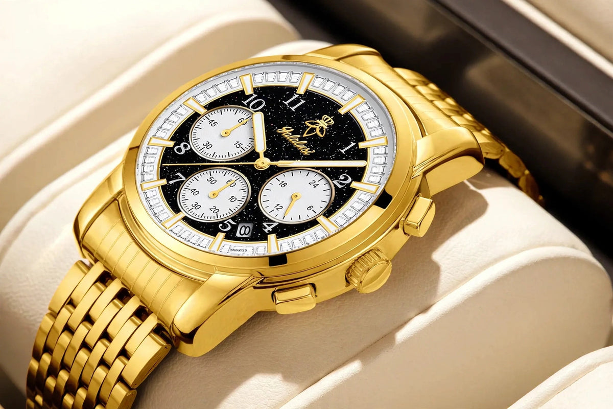 Galalise Golden Bezel Watch | Luxury Edition - Black Starry Dial
