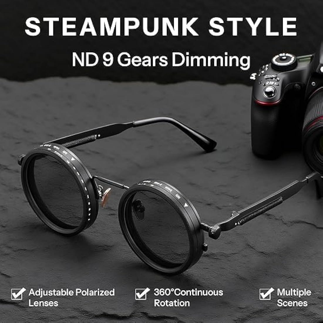 Adjustable Tint Polarized Round Sunglasses UV400, 1–9 Gear ND - NEW ARRIVAL