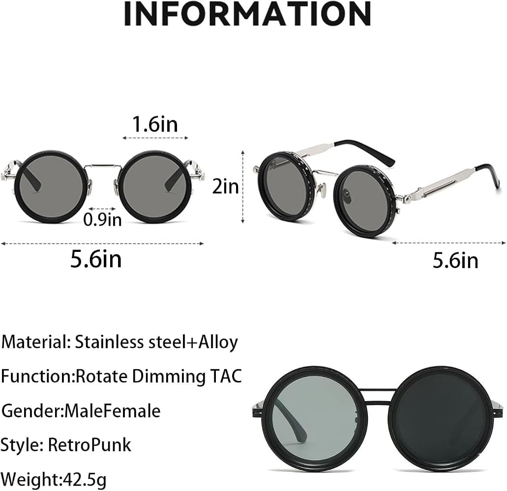 Adjustable Tint Polarized Round Sunglasses UV400, 1–9 Gear ND - NEW ARRIVAL