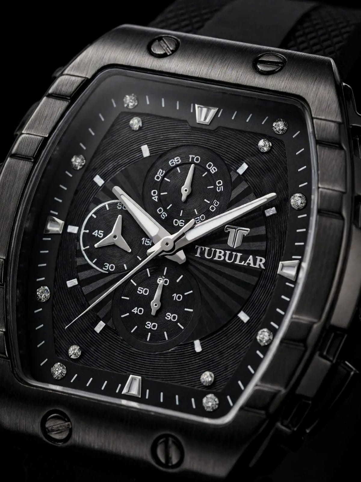 𝙏𝙐𝘽𝙐𝙇𝙀𝙍 ᴛᴏɴɴᴇᴀᴜ | Blackout Chronograph Tonneau Edition - Diamond Cut Dial - 48MM Case