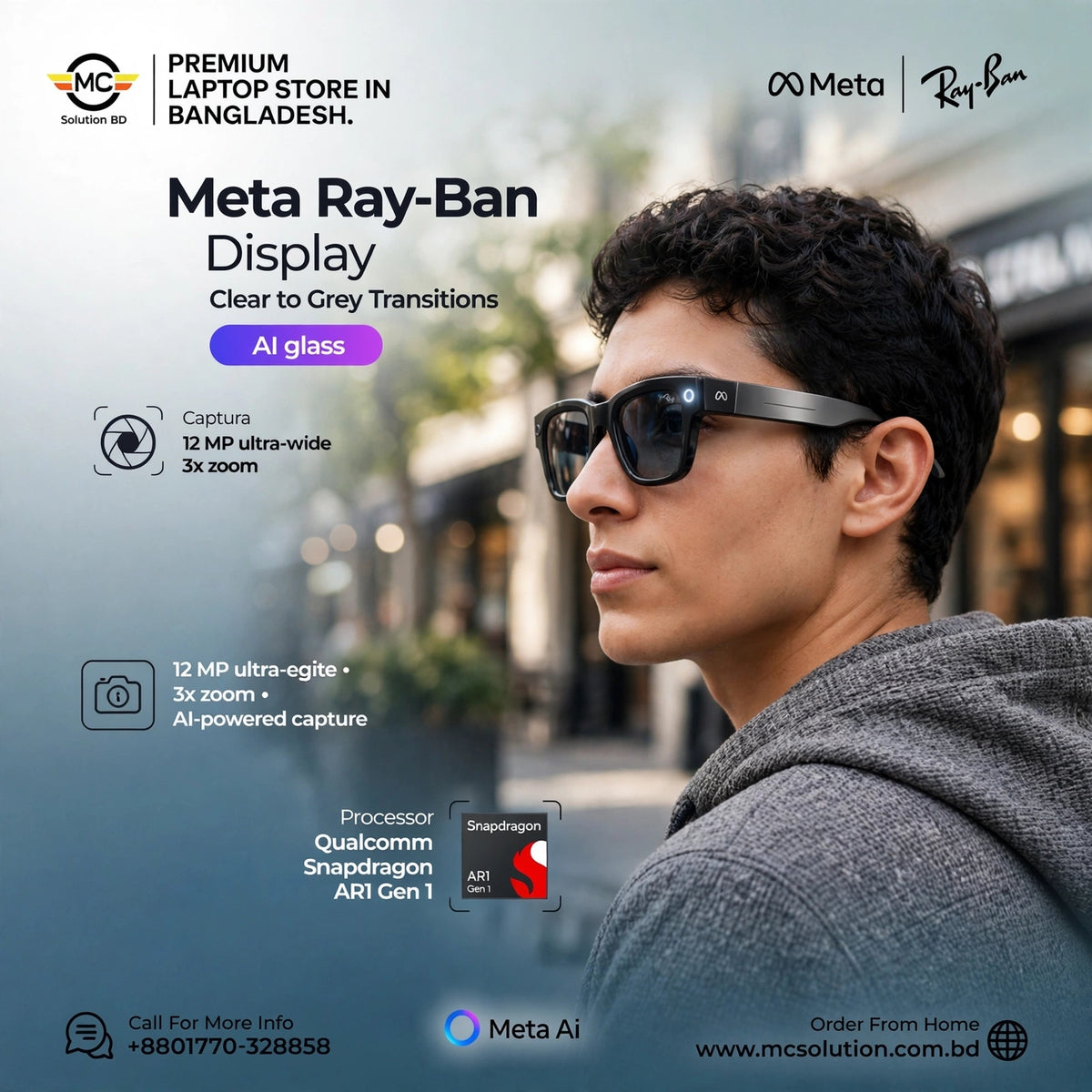Meta Ai Glasses With 12mp Hidden Camera | Ultra- Wide -3x Zoom |Capturing Photos & Videos - Voice assistant - Hands-Free Calling.
