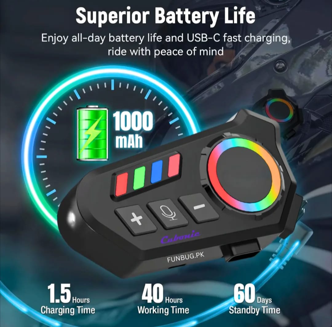 Motorcycle Helmet Bluetooth Headset Bluetooth 5.3 Smart Noise Reduction IPX6 Waterproof HiFi Headphones ~ Rechargeable