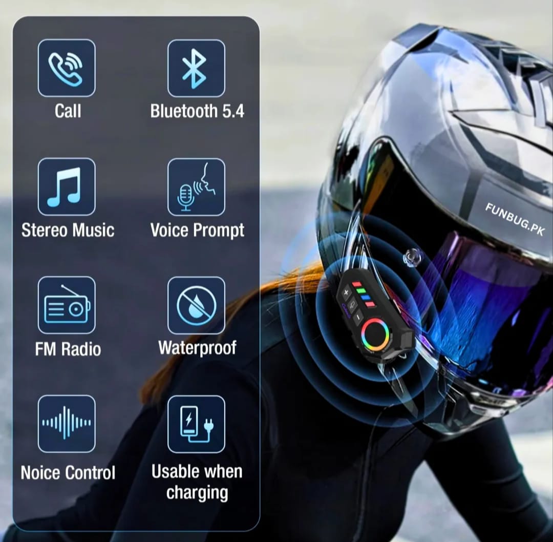 Motorcycle Helmet Bluetooth Headset Bluetooth 5.3 Smart Noise Reduction IPX6 Waterproof HiFi Headphones ~ Rechargeable