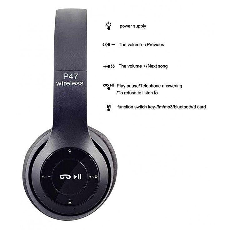 P47 Wireless Headphones |SD Card Function |Premium Leather Ear Cushions |Immersive Sound