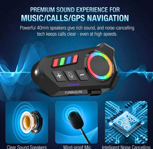 Motorcycle Helmet Bluetooth Headset Bluetooth 5.3 Smart Noise Reduction IPX6 Waterproof HiFi Headphones ~ Rechargeable