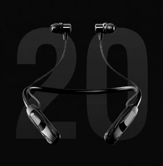Neckband Earphones Black-20 |Wireless Headset - 20 Hours Playtime - 8D Surround Sound