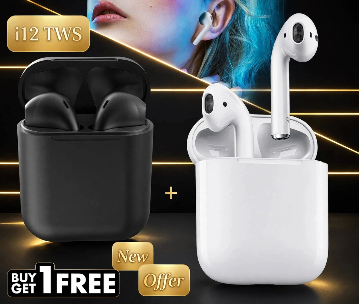 i12 TWS Bluetooth Earbuds Dual Offer |Buy1 Get1 Free |Built-in Mic |Water resistant