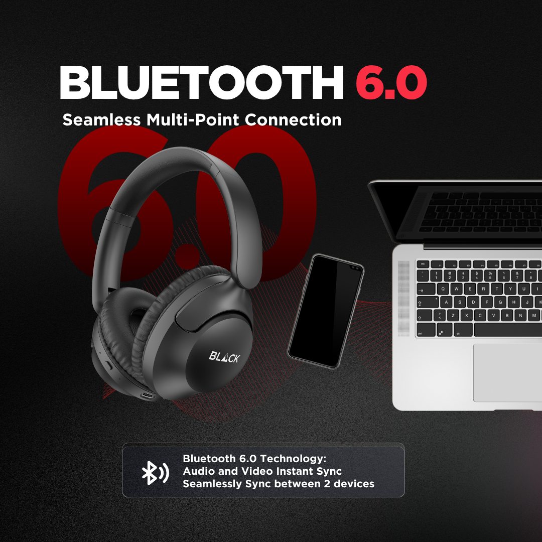 BLACK'S Premium Over-Ear Wireless Headphones - Bluetooth 6.0- Deep Bass- 60H Playtime- Soft Cushion- Type-C Fast Charging- Noise Isolation