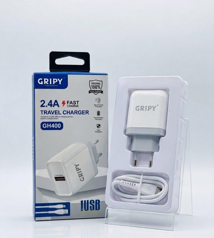 Gripy 2.4A Android Fast Charger GH400 |Dual cable plug-in |100% Waranty