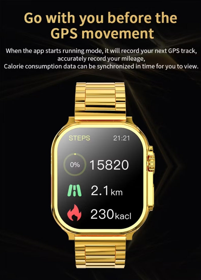 C9 Ultra Max Smart Watch |Premium Golden Edition |2.1 inch screen - With Hryfine App