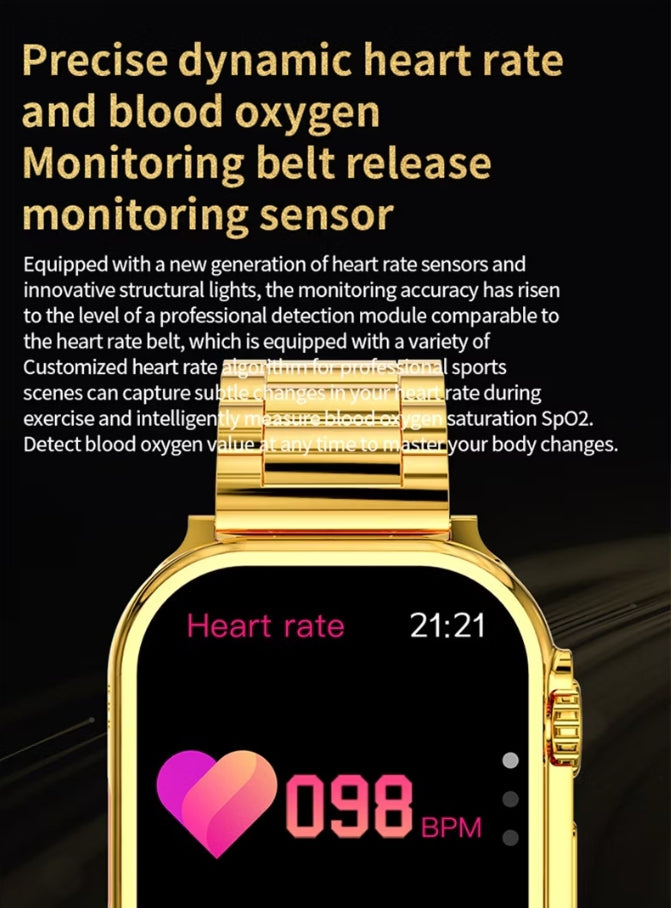 C9 Ultra Max Smart Watch |Premium Golden Edition |2.1 inch screen - With Hryfine App