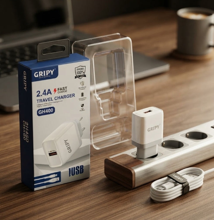 Gripy 2.4A Android Fast Charger GH400 |Dual cable plug-in |100% Waranty