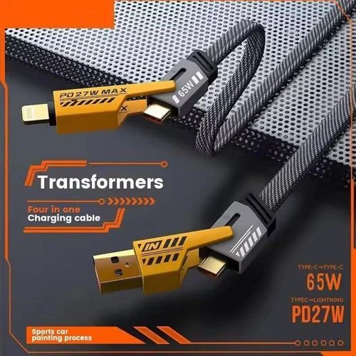4 in 1 Fast charging Cable |1.5 metre Long |USB To Type-C charger |compatible with iphone Android Both |Genium Quality |Data transfer easily