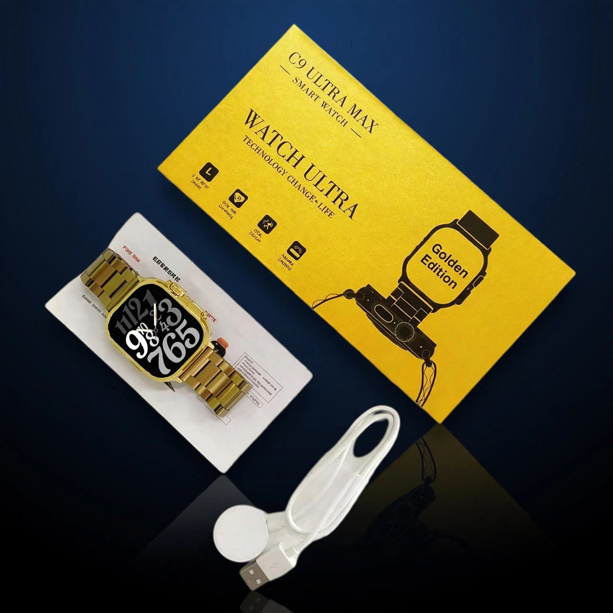 C9 Ultra Max Smart Watch |Premium Golden Edition |2.1 inch screen - With Hryfine App