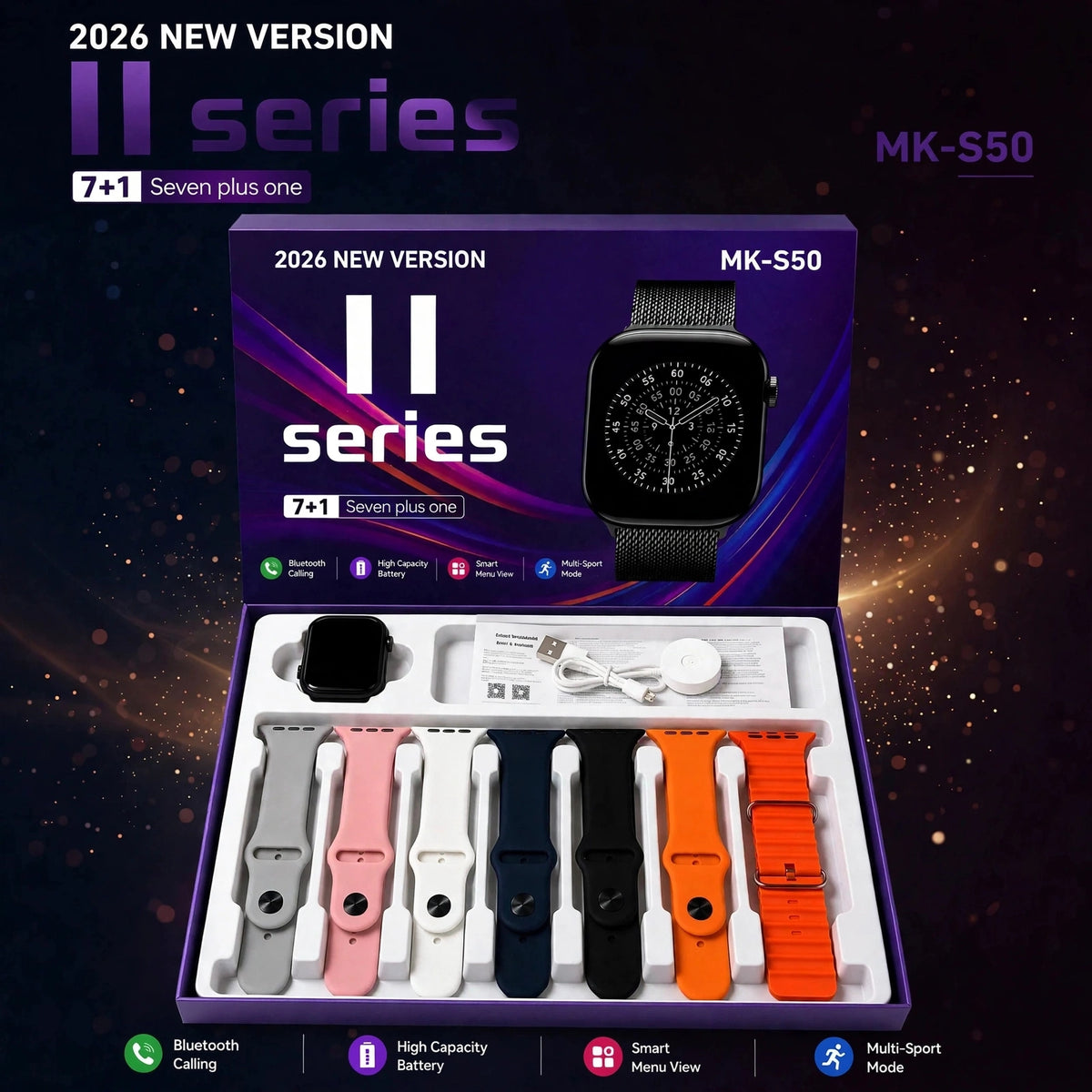 MK-S50 Series 11 Sm Watch Ultra Max |2026 New Version |7-Variants |Luxury Titanium Finishing |Multi-Featuristic