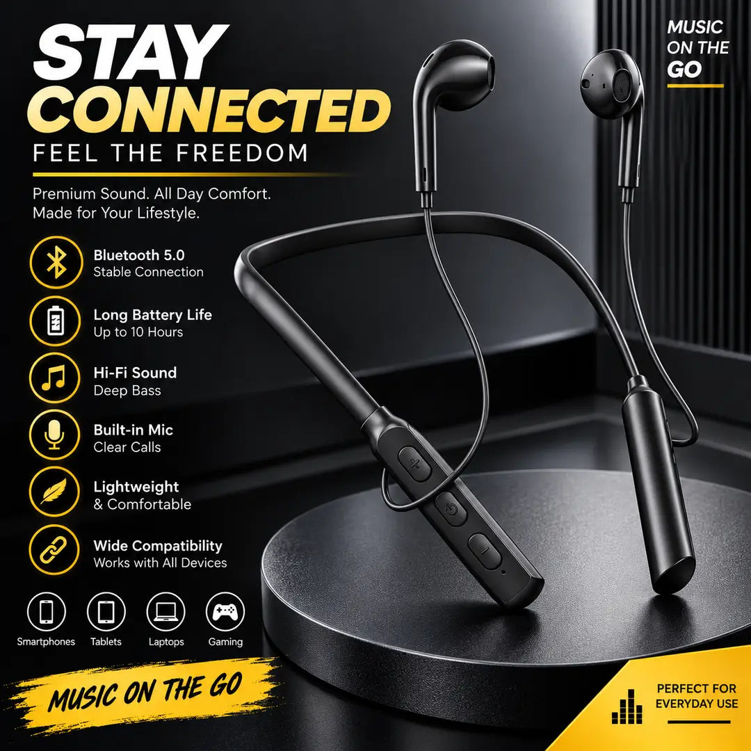 Neckband Earphones Bluetooth 5.0 |Hi-Fi Sound |Built-in Mic |Wide Capability |Unisex Special Edition