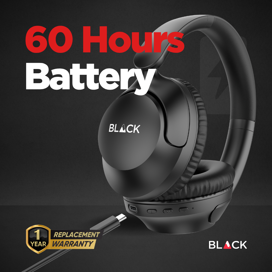 BLACK'S Premium Over-Ear Wireless Headphones - Bluetooth 6.0- Deep Bass- 60H Playtime- Soft Cushion- Type-C Fast Charging- Noise Isolation