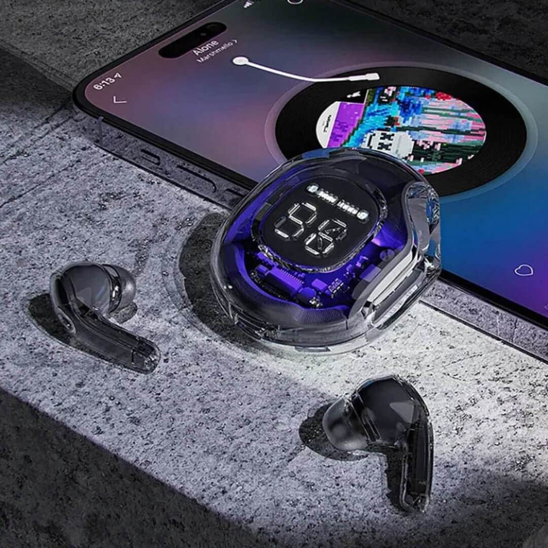 A39 Stereo Wireless Headset | ENC - Transparent Design - Shocking Base