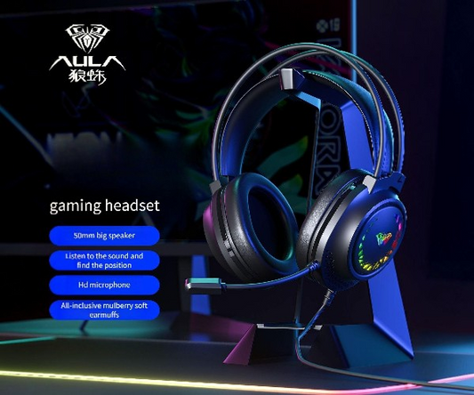 AULA Mountain S611 Pro Gaming Headset - RGB Lights - Deep Bass Stereo Sound - Long Gaming Comfort - HD Microphone