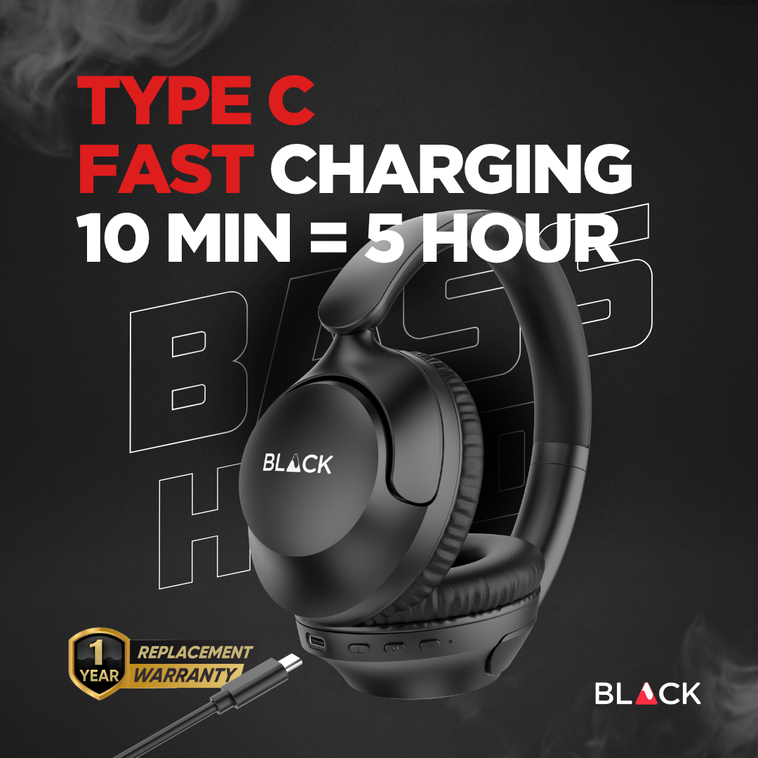 BLACK'S Premium Over-Ear Wireless Headphones - Bluetooth 6.0- Deep Bass- 60H Playtime- Soft Cushion- Type-C Fast Charging- Noise Isolation