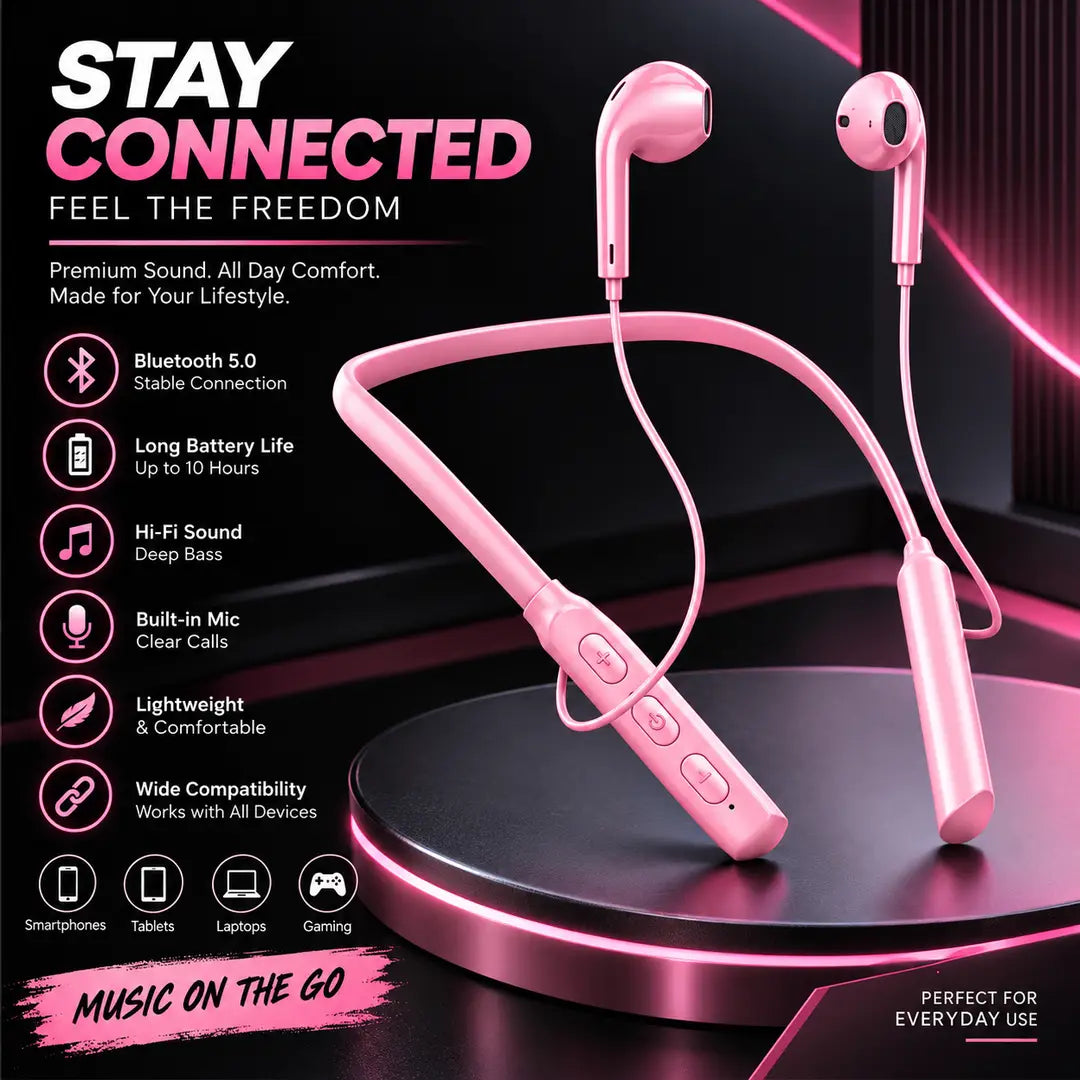 Neckband Earphones Bluetooth 5.0 |Hi-Fi Sound |Built-in Mic |Wide Capability |Unisex Special Edition