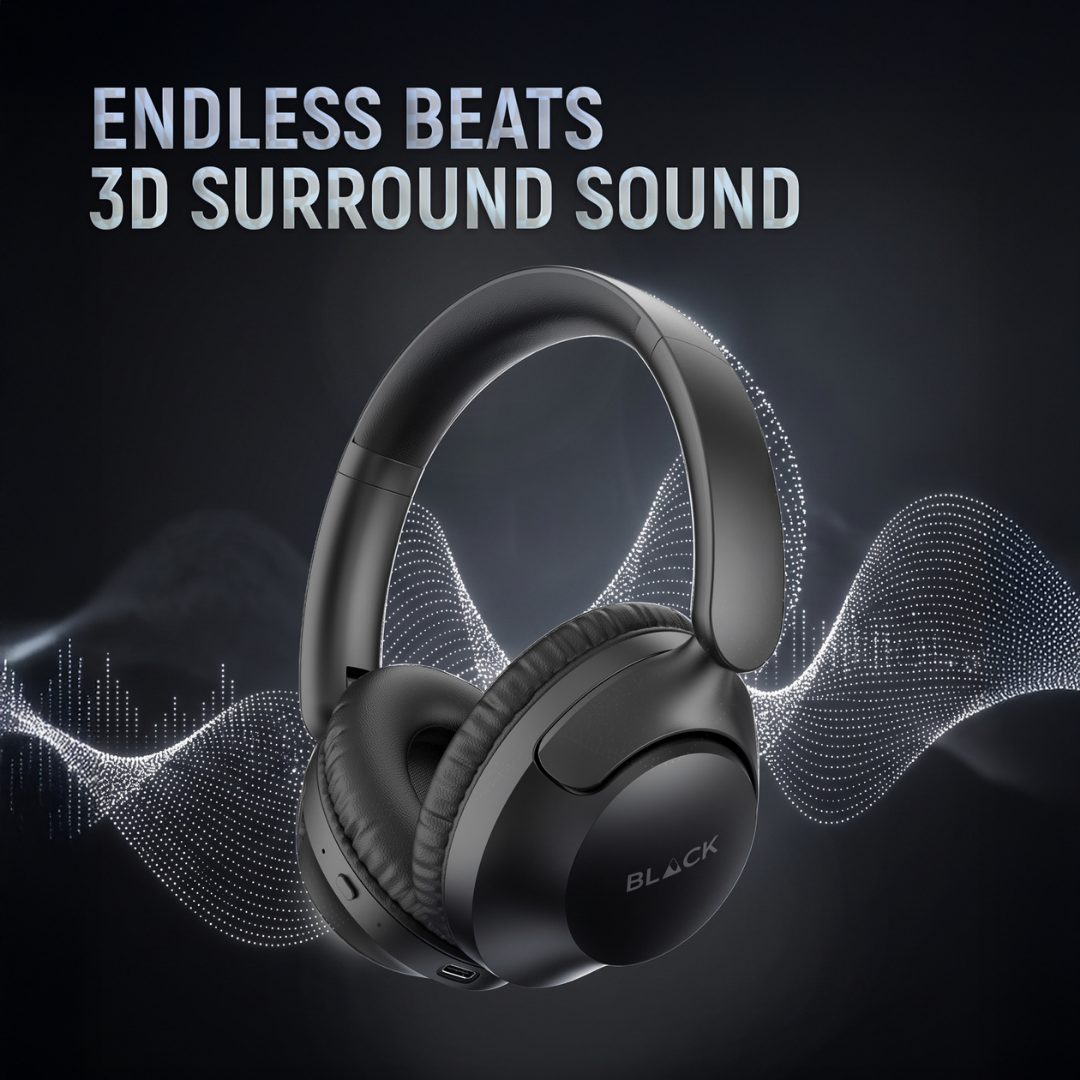 BLACK'S Premium Over-Ear Wireless Headphones - Bluetooth 6.0- Deep Bass- 60H Playtime- Soft Cushion- Type-C Fast Charging- Noise Isolation